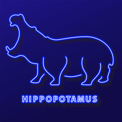 hippopotamus neon sign, modern glowing banner design, colorful modern design trend on black background. Vector illustration.