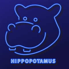 hippopotamus neon sign, modern glowing banner design, colorful modern design trend on black background. Vector illustration.