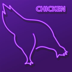chicken neon sign, modern glowing banner design, colorful modern design trend on black background. Vector illustration.