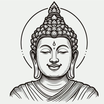 recommend clip art: Feng Shui talisman. Hotei Happy Laughing smiling Buddha. Vector line outline illustration