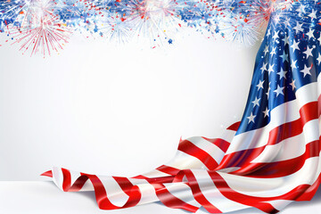 Obraz premium Independence Day Celebration. Vibrant fireworks explode in a dazzling display above the American flag, symbolizing the joy and patriotism of the Fourth of July.