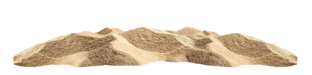 Fototapeta na wymiar sand pile hill pit dune isolated on white transparent background. desert beach yellow beige sand texture pattern