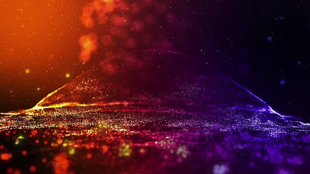 Landscape of the planet from deep space. Made from magical  glowing particles.