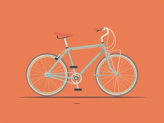 A cartoon bike with a red seat and white handlebars. The bike is on an orange background