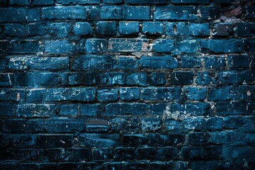 A blue brick wall with a blue background. The wall is covered in graffiti and has a blue and white spray paint design - Powered by Adobe