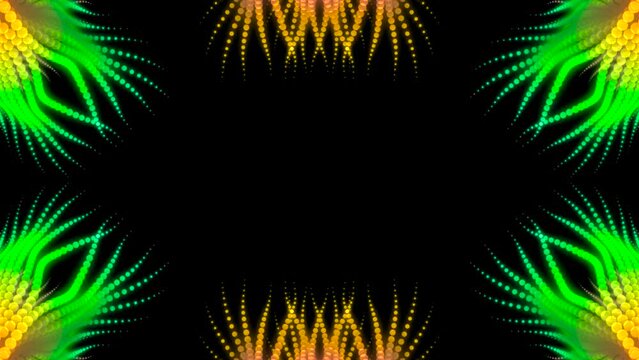 The green-orange fractal animation is like a frame with space for text. Digital looping animation.