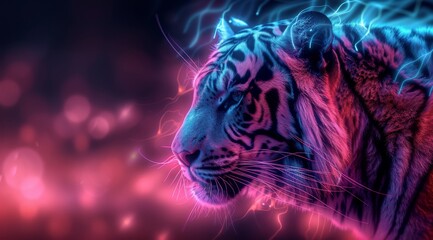 A tiger is staring at the camera with its eyes glowing red - obrazy, fototapety, plakaty