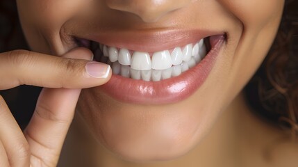 Fototapeta premium Close-Up of a Woman's Smile Demonstrating Clear Aligners for Orthodontic Treatment. Dental Health Concept. Happy Person Showcasing Invisible Braces. AI