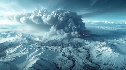 A large volcano is spewing smoke and ash into the sky