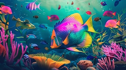 Tropical fish wallpaper illustration