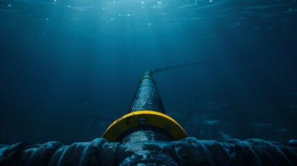 Underwater pipeline extending into the abyss. Industrial underwater structure. Oceanic depths exploration and engineering. Serene seascape. AI