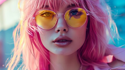 Fototapeta premium fashionable portrait of a girl pink hair close-up