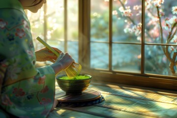 Tranquil Japanese Tea Ceremony in Spring
