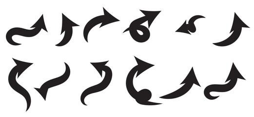 Flat style curved arrow icon collection isolated. different kinds of arrow symbol indicator. for your apps, websites and UI or UX design
