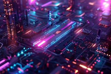 Fototapeta premium 3d render, abstract futuristic urban background, virtual reality, cyber safety, electronics, networking, cryptography, quantum computer