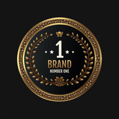 Vintage round logo template with a gold label, representing brand number one, set against a black background. A raster emblem or luxury gold sticker, symbolizing business guarantee.