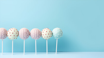 Spring time themed cake pops on a blue background
