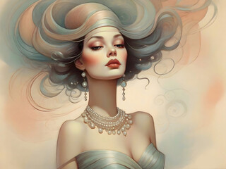 Girl Portrait Elegant Lady Vintage Art