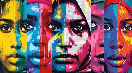 Vibrant Street Art Portrait Collage Celebrating Cultural Diversity and Human Expressiveness