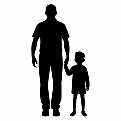  Dad and child standing together silhouette vector illustration isolated on a white background.