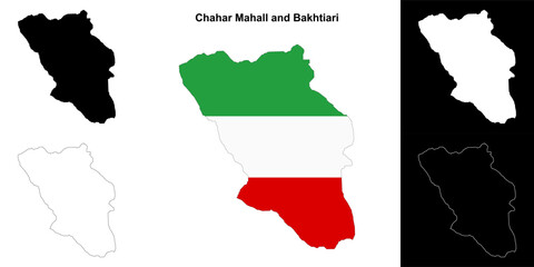 Chahar Mahall and Bakhtiari province outline map set
