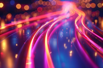 The image is a colorful representation of a highway with bright colorful streaks