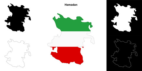 Hamadan province outline map set