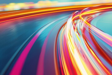 The image is a colorful representation of a highway with bright colorful streaks