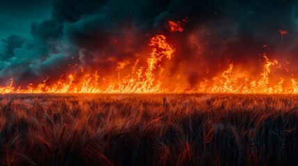 A field of dry grass is on fire