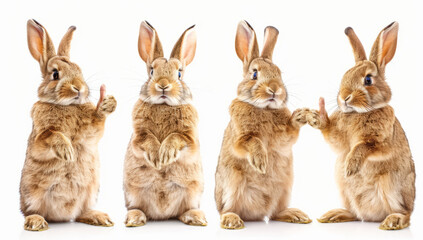 Obraz premium set of four brown rabbits isolated on white background