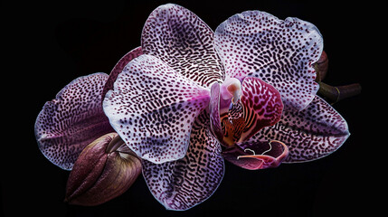 delicate orchid flower in full bloom, with its vibrant petals and intricate patterns displayed in...