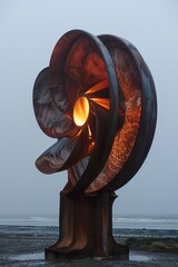 Elemental Turbine, A turbine powered by the elements fire, water, air, earth - obrazy, fototapety, plakaty