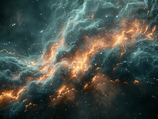 A space scene with a blue and orange cloud