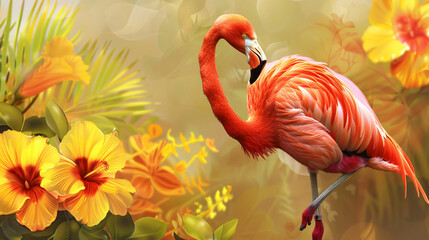 Flamingo and Yellow Flower Graphic
