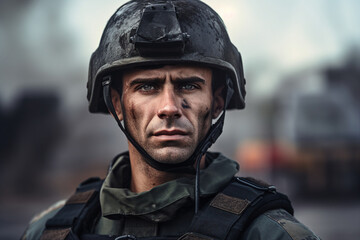 Generative ai photo of soldiers in combat gear against the background of military equipment