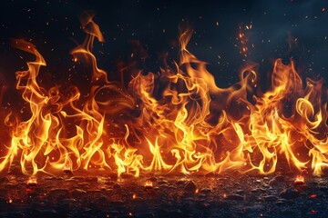 Fototapeta premium A fire is burning in the background of a dark room