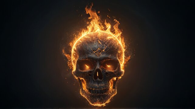 Flaming human skull illustration for Halloween costumes or horror concepts