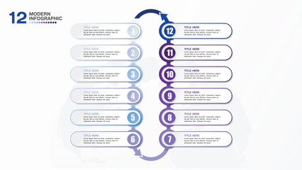 Blue tone circle infographic with 12 steps, process or options.