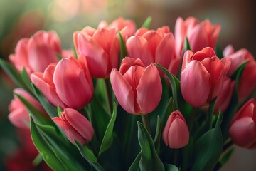 Fototapeta premium a photo of happy mother's day , pink tulip 