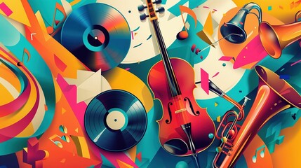 Music backgrounf with coclorful music instrument UHD wallpaper
