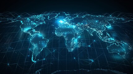Digital World Map: A 3D vector illustration of a digital world map projection
