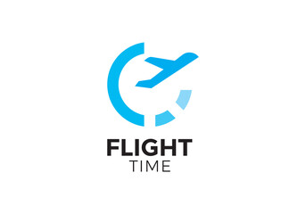 time with plane logo. clock traveling simple creative symbol icon design