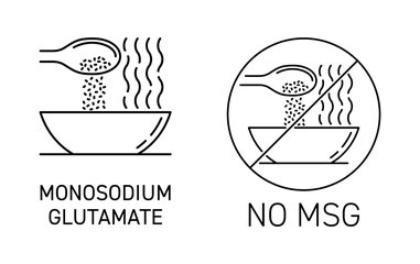 Monosodium glutamate, No MSG - icons in thin line