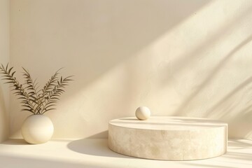 Fototapeta premium background products minimal podium scene with beige pedestal. display background vector 3d rendering with podium