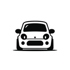 White compact car icon. Front view. Vector illustration