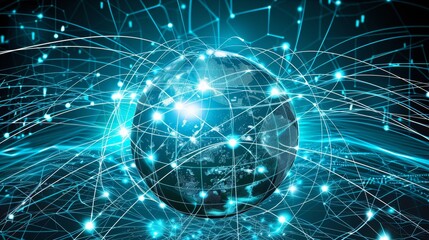 Obraz premium Global Connectivity: A 3D vector illustration of a digital globe surrounded by network line