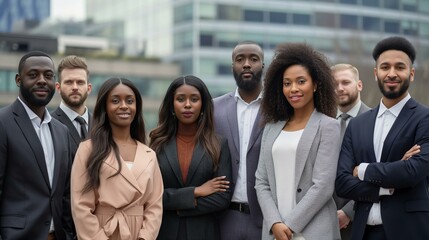 Diverse Group of Professional Job Candidates in Modern Business Attire Outdoors