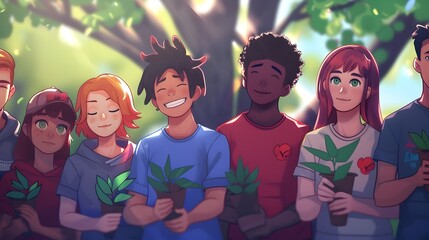 Diverse Group of Friends Volunteering Together for a Cause on Friendship Day