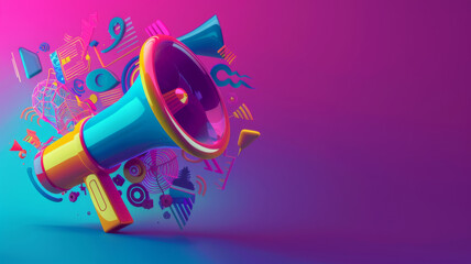 Vibrant  megaphone various marketing buzzwords like SEO social media  public relations Concept Marketing Trends