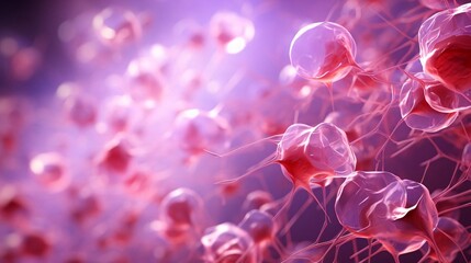 Obraz premium A group of jellyfish-like creatures swimming in a pink ocean